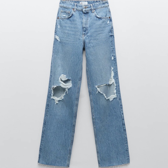 Zara Jeans Zara Wide Leg Full Length Ripped Jeans Poshmark